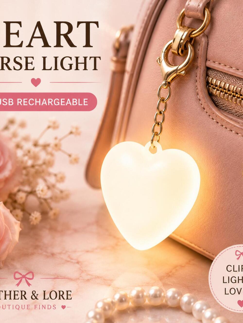 Heart LED Purse Light - Rechargeable White Keychain Accessory
